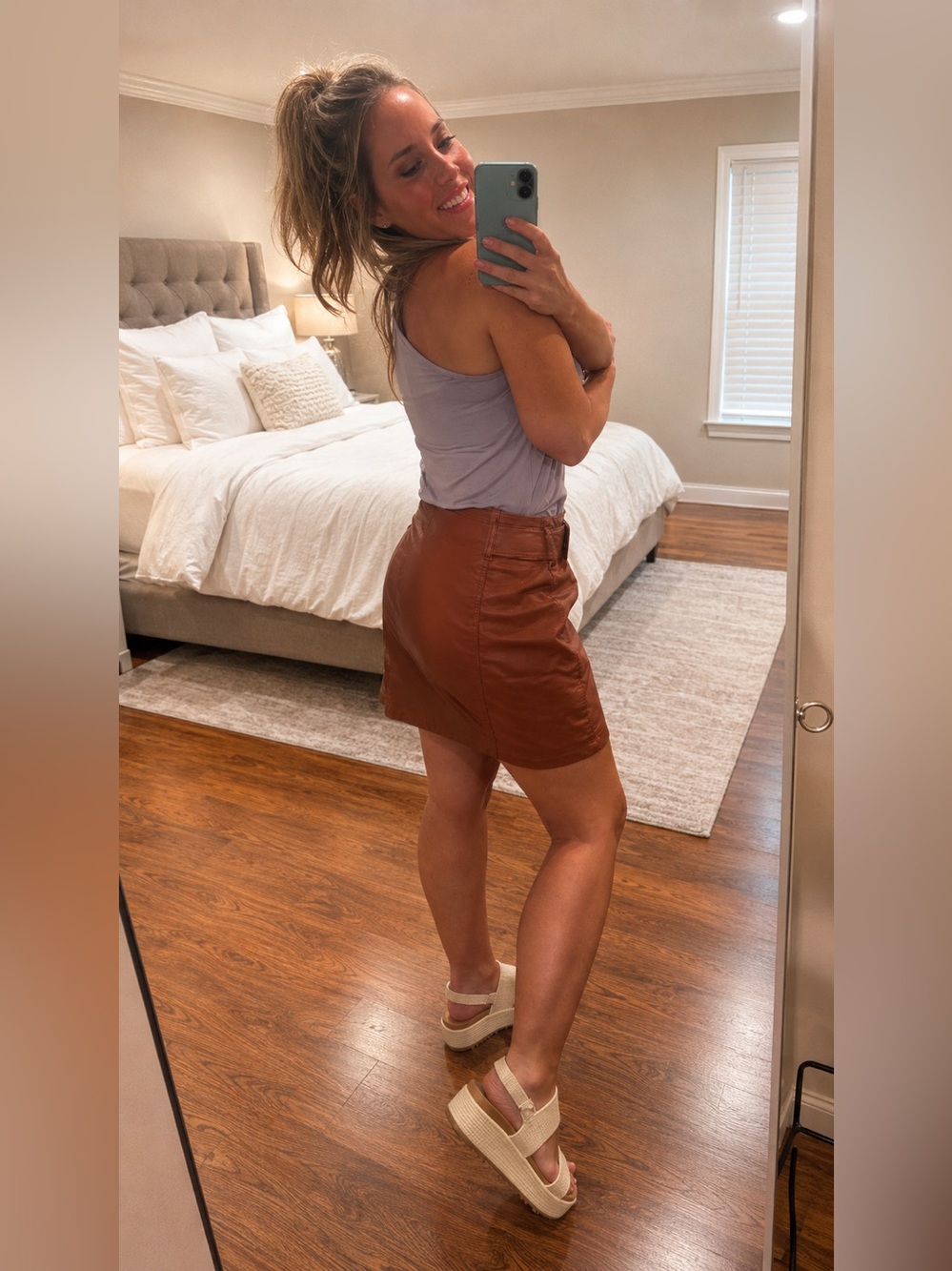 Free People Vegan Leather Moto Mini Skirt Belted Zip Front Brown Small